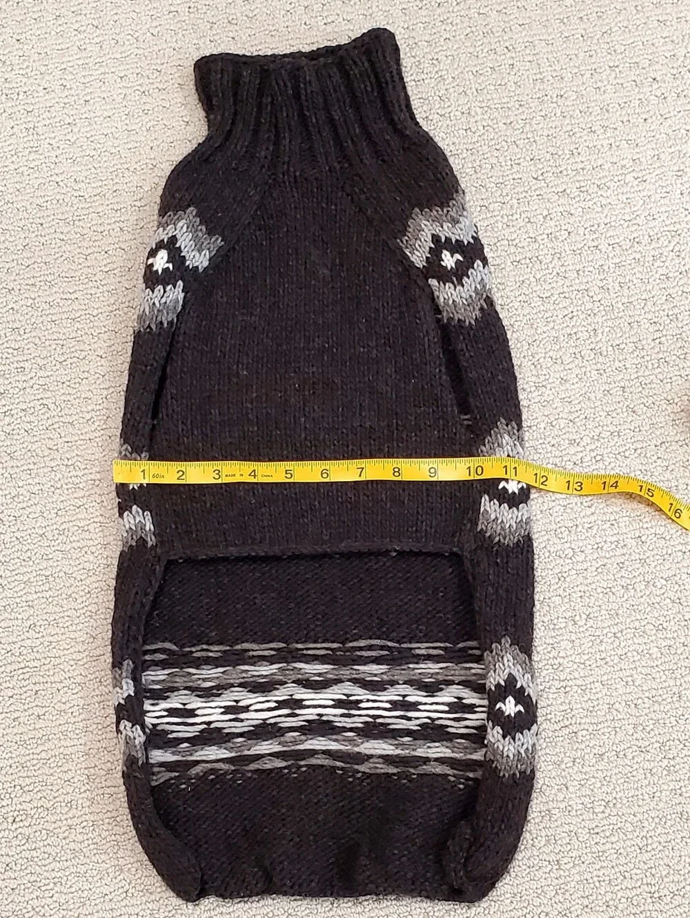 Chilly Dog Hand Knitted 100% Wool Brown, White+Gray Diamond Dog Sweater, Large